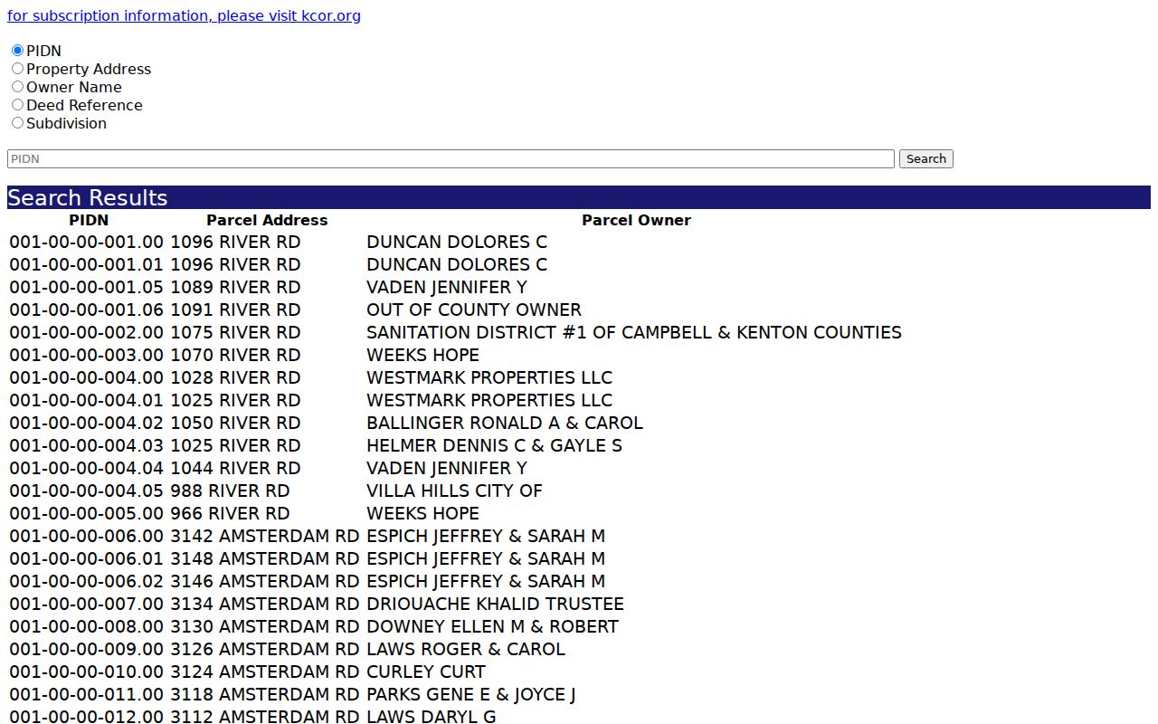 Independence residents directory Kenton County PVA property search