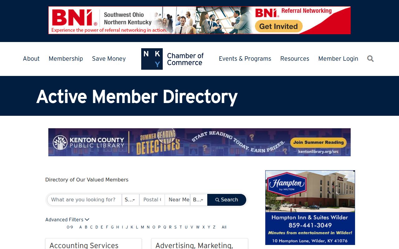 Northern Kentucky Chamber organization directory used for Independence civic context