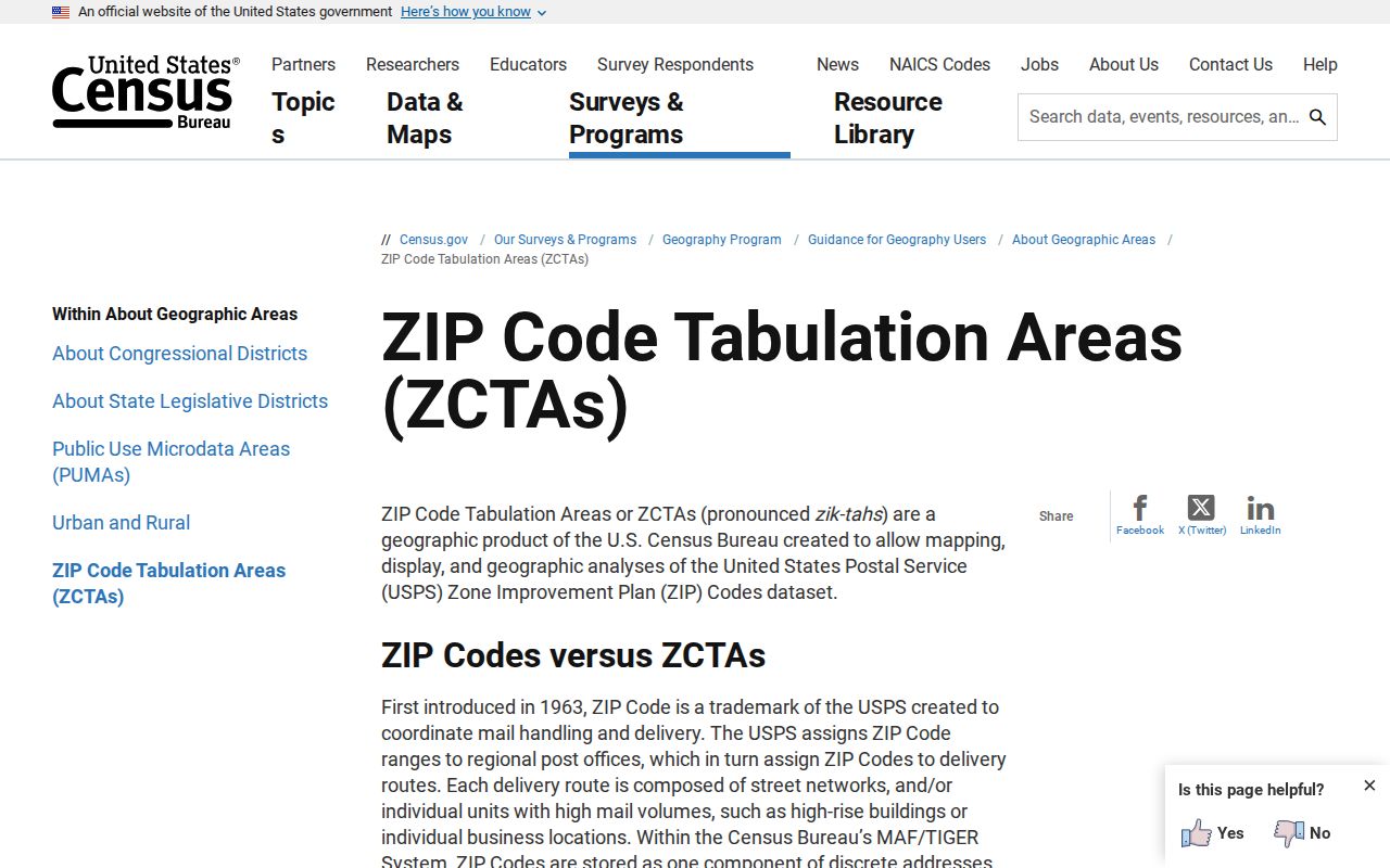 Census guidance explaining ZIP Code Tabulation Areas used for Independence 41051 statistics